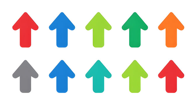 Arrow, up-arrow, colorful, set, icons, vector, graphic, purple, red, green, yellow, orange, light-blue, blue, multi-colored, vibrant, primary-colors