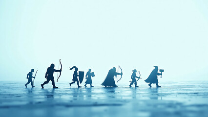 Obraz premium Tiny Silhouettes Crossing Frozen Lake with Sky