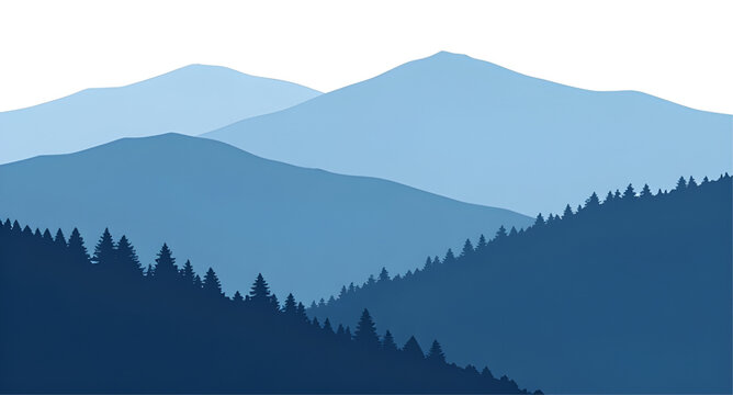 Mountain, landscape, blue, forest, nature, silhouette, vector, graphic, isolated, layered, gradient, blue-mountains, foggy, misty, horizon, calm, serene