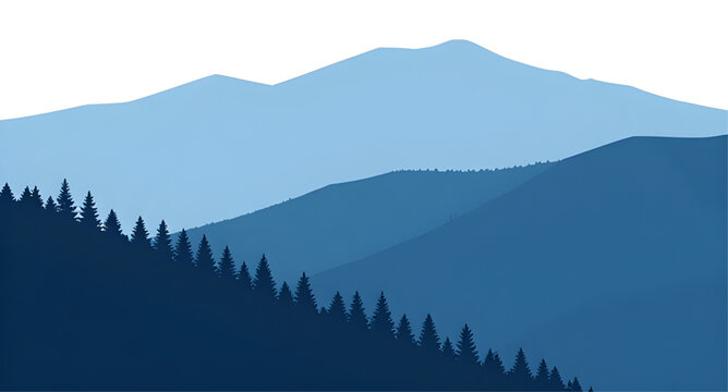 Mountain, landscape, blue, forest, nature, silhouette, vector, graphic, isolated, range, ridge, pine, tree, travel, background, scenery, outdoor