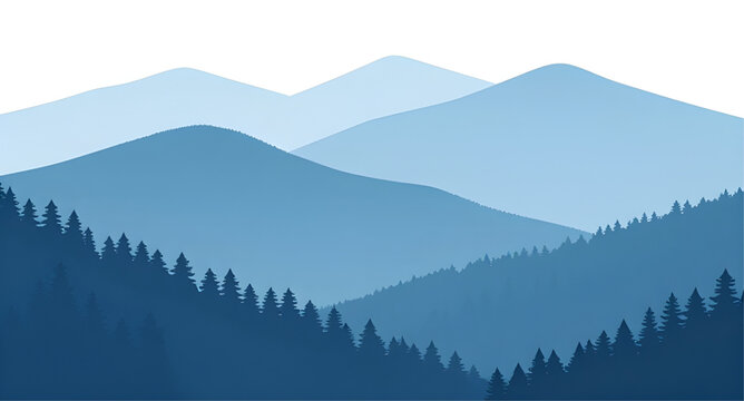 Mountain, landscape, blue, forest, nature, silhouette, vector, graphic, isolated, range, ridge, pine, tree, travel, background, scenery, outdoor