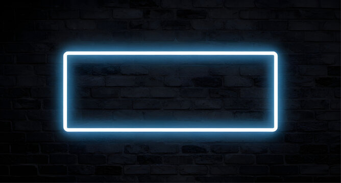 Neon, frame, rectangle, blue, cyan, electric-blue, vivid, bright, glowing-light, neon-glow, dark-background, black-brick, night, neon-sign, fluorescence