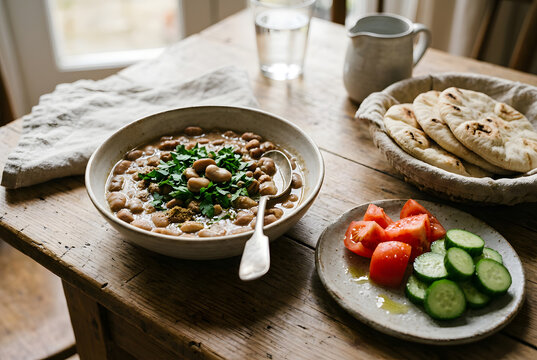Ful Medames mit Ackerbohnen und frischem Gem&uuml;se