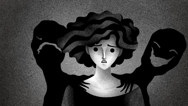 woman with bipolar disorder and contrasting happy and depressive shadows