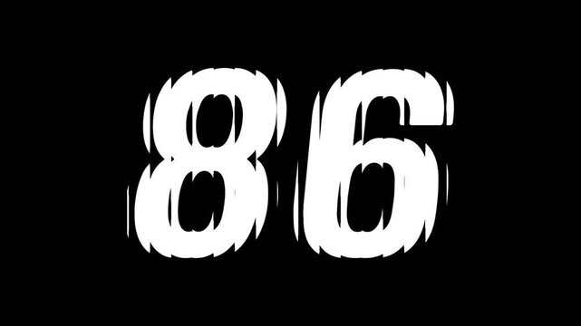 Sliced Glass Effect Number 86 Animation on Black Background Typography Motion Graphic