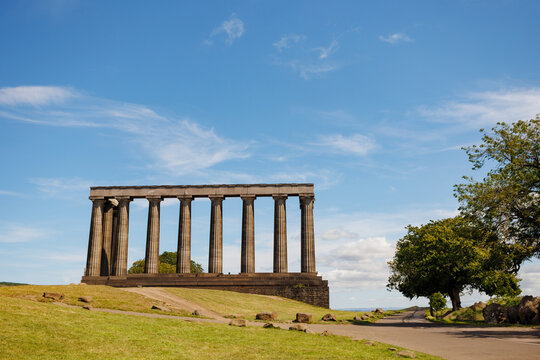 National Scottish Monument with rows of columns on grassy hill