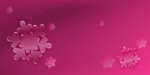 Fototapeta premium Vibrant pink background featuring beautiful, glossy glassmorphism snowflakes, embodying a modern Christmas aesthetic.