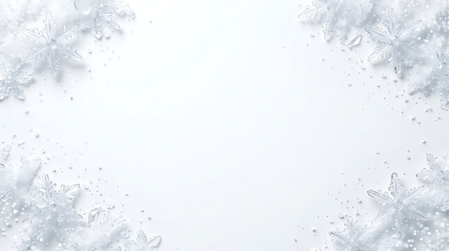 Delicate snowflakes and sparkling ice crystals form a beautiful winter border with ample copy space for seasonal designs.