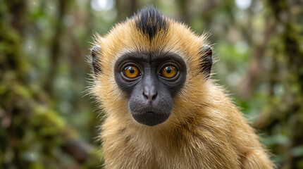 Fototapeta premium Golden bamboo ,lemur Hapalura aureus, portrait in Madagascar forest