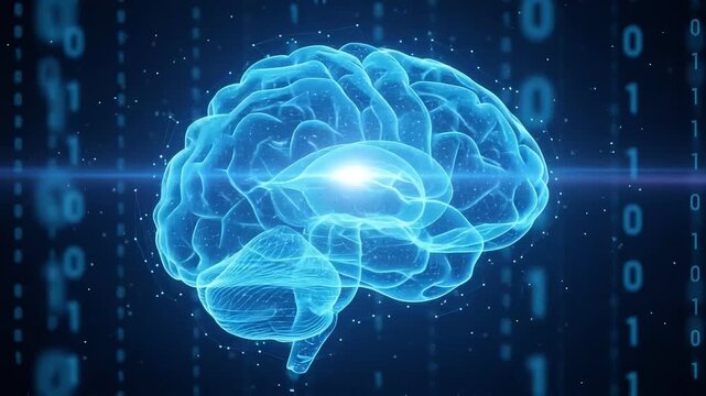 Digital human brain concept with binary code background