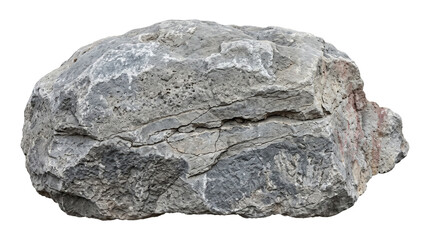 Fototapeta premium Large grey weathered rock with visible cracks and rough texture, isolated on a transparent background for landscaping and naturalistic design elements.