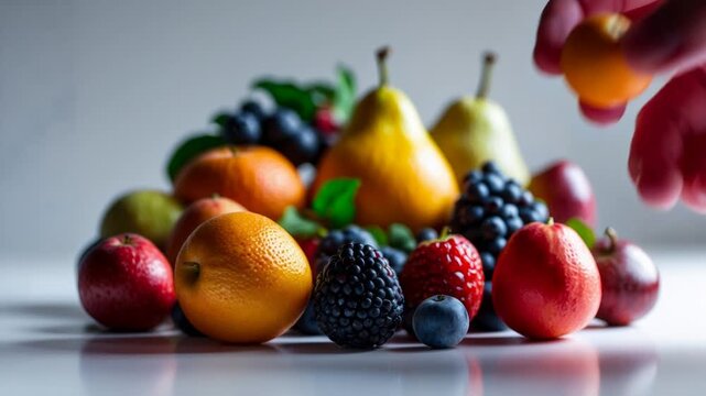 Wildberries and fruits on table, close-up of aromatic organic fresh nature berries AI Generative
