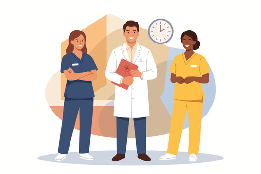 A seamless pattern medical team of doctors and nurses standing together