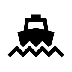 black ship icon isolated on white, sea patrol logo concept, seaport, cargo ship, ocean travel, maritime tourism, transportation, sea vacation and nautical transport © lacrimoza