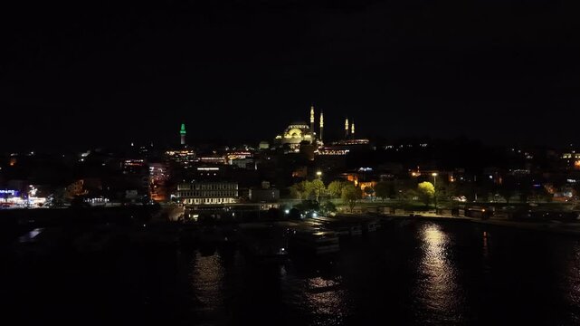 Istanbul Turkey Aerial View of Suleymaniye Mosque Eminonu Golden Horn and Egyptian Bazaar