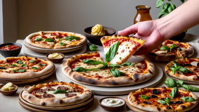 Italian tasty Pizza on decorated table Background, Fast food Restaurant pizzeria Menu AI Generative
