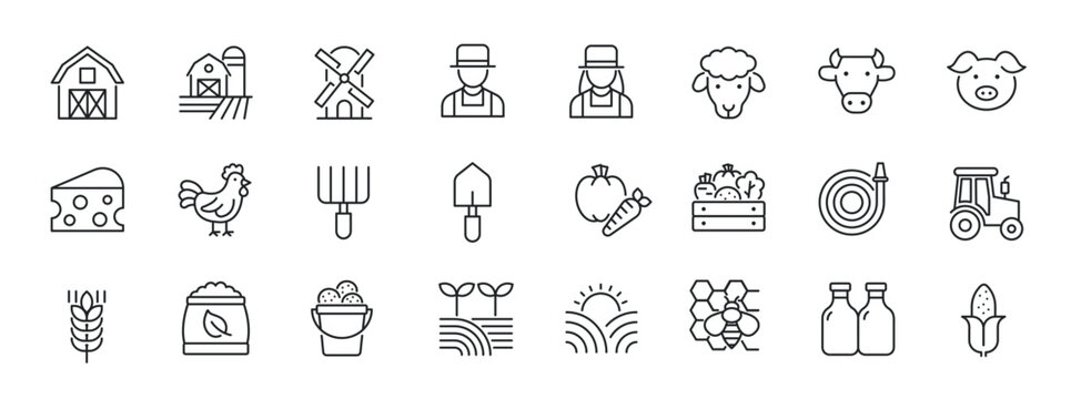 Farm thin line icons. For website marketing design, logo, app, template, ui, etc. Vector illustration.