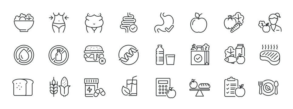 Nutrition thin line icons. For website marketing design, logo, app, template, ui, etc. Vector illustration.