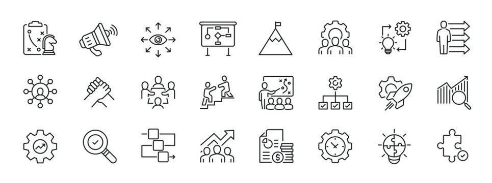 Business strategy thin line icons. For website marketing design, logo, app, template, ui, etc. Vector illustration.