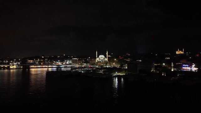 Istanbul Turkey Aerial View of New Mosque Eminonu and Galata Bridge