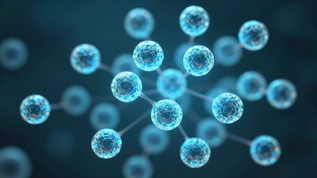 A futuristic visualization of blue exosomes forming a molecular network for intercellular signaling and biological transport.