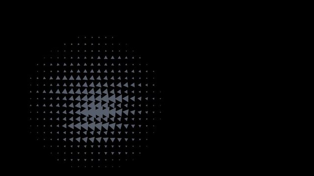 Abstract halftone circle motion with pulsing geometric triangle pattern on black background