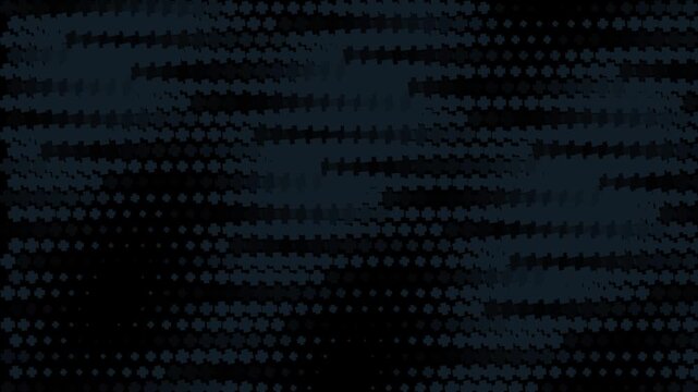 Dark abstract motion background, with pulsing geometric, halftone pattern and, digital glitch effect