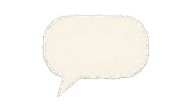 Rounded rectangular paper speech bubble with textured border rectangular shape paper texture white background dialogue box isolated