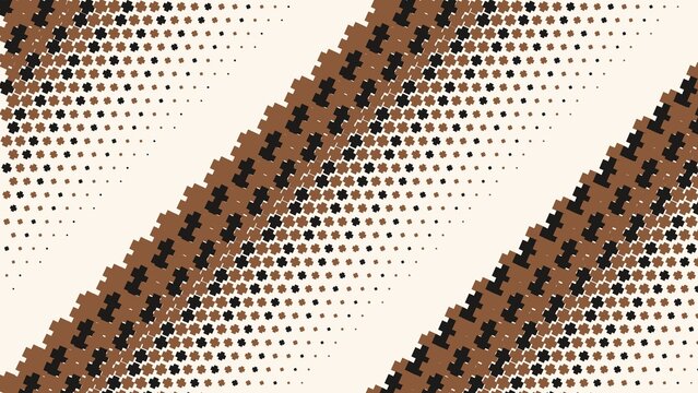 Abstract halftone pattern with diagonal brown and black clover shapes on a light beige background, for texture and, wallpaper use