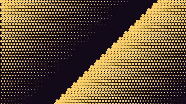 Yellow circular dot halftone pattern on a dark background, diagonal split with varying dot density for a bold geometric web backdrop