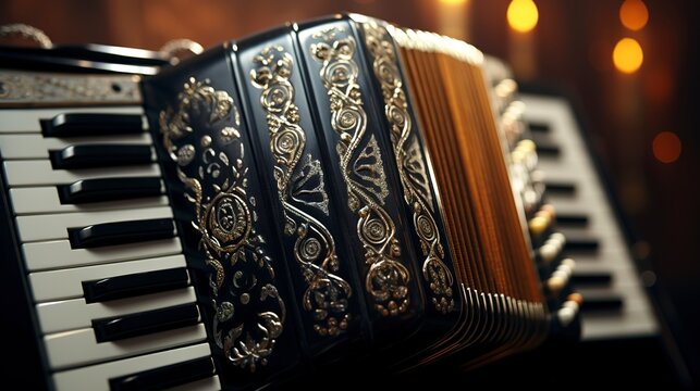 A photo of an accordion with detailed buttons: