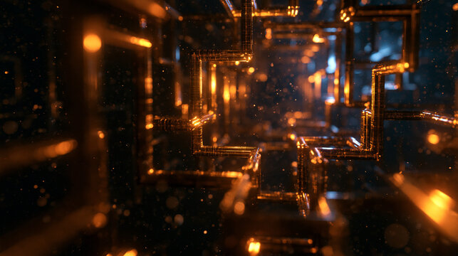 Futuristic Glowing Digital Network Grid Abstract 3D Background