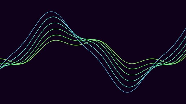 Sound Waveform: Abstract visualization of a sound wave with smooth, undulating lines in gradient colors, set against a dark background, suggesting audio or digital signals.
