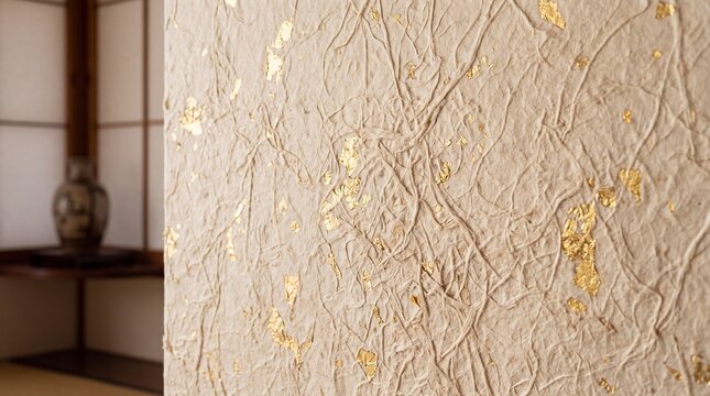 Textured Handmade Japanese Washi Paper with Gold Leaf