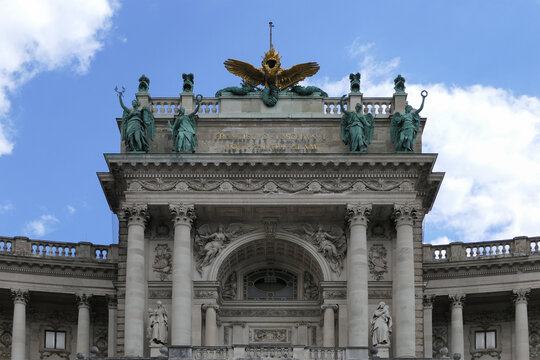 Neue Burg Facade at Hofburg Palace on Heldenplatz in Vienna, Austria.