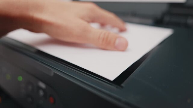 Office worker scanning document using desktop scanner