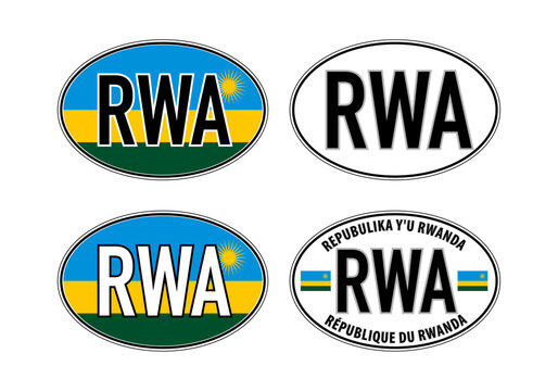 Rwanda, oval international vehicle registration code license plate car sticker, vector illustration