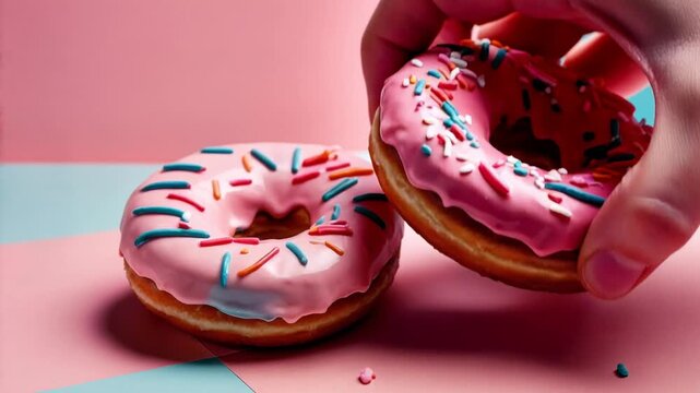 Bright colored donuts doughnut on table, still life decoration baking snack dessert AI Generative