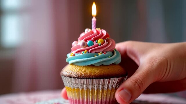 Festive birthday celebrations cupcake muffin decoration topped with swirled frosting AI Generative