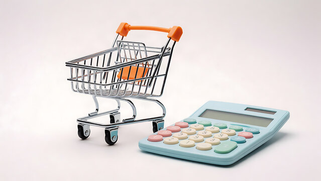 Minimalist shopping cart with calculator symbolizing budgeting and cost tracking