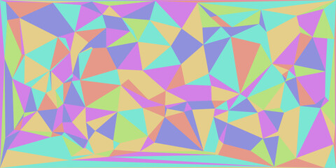 Fototapeta premium Abstract low poly geometric background featuring a sharp dense triangular grid pattern in soft pastel multicolored hues.