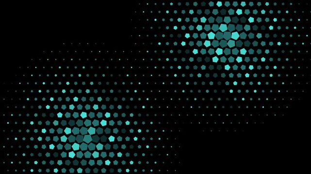 Abstract teal pentagon pattern motion background: pulsing geometric digital light animation