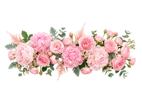 Elegant pink floral arrangement featuring peonies and roses, symbolizing breast cancer awareness and support PNG Isolated on transparent background