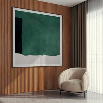 3D render, illustration Large Luxury modern living room interior,  brutalist architecture realistic lighting,  Graphic Overlay wide angle, contemporary furniture, clean lines, minimalist decor, elegan
