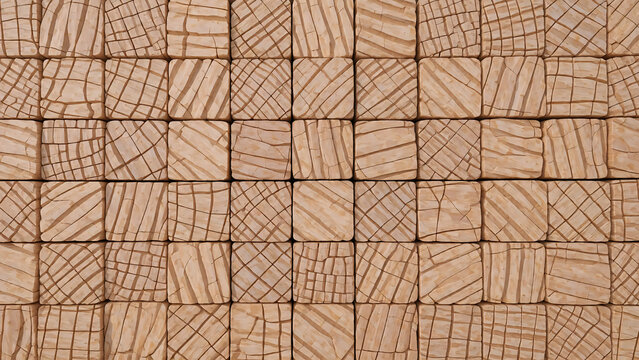 Natural Wood Block Panel with Linear Grain Textures