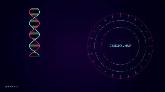 Bioinformatic modeling displays complex genetic double helix structures rotating within circular digital interface frames shown across three distinct panels in this dark virtual computing environment