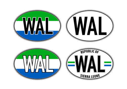 Sierra Leone, oval international vehicle registration code license plate car sticker, vector illustration