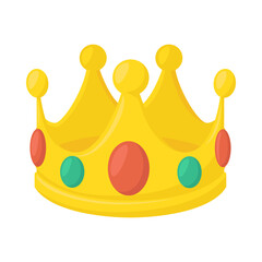 Obraz premium Golden royal king crown emoji icon with red and green precious gem stones