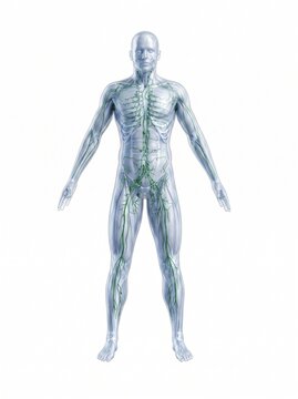 Human Lymphatic System Anatomy Illustration on White Background