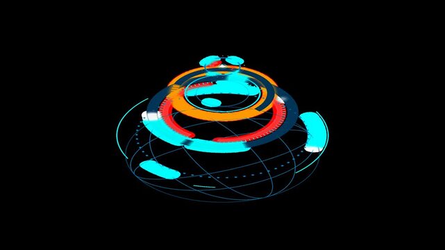 3D futuristic hologram circle HUD element, sci-fi technology interface motion graphics loop